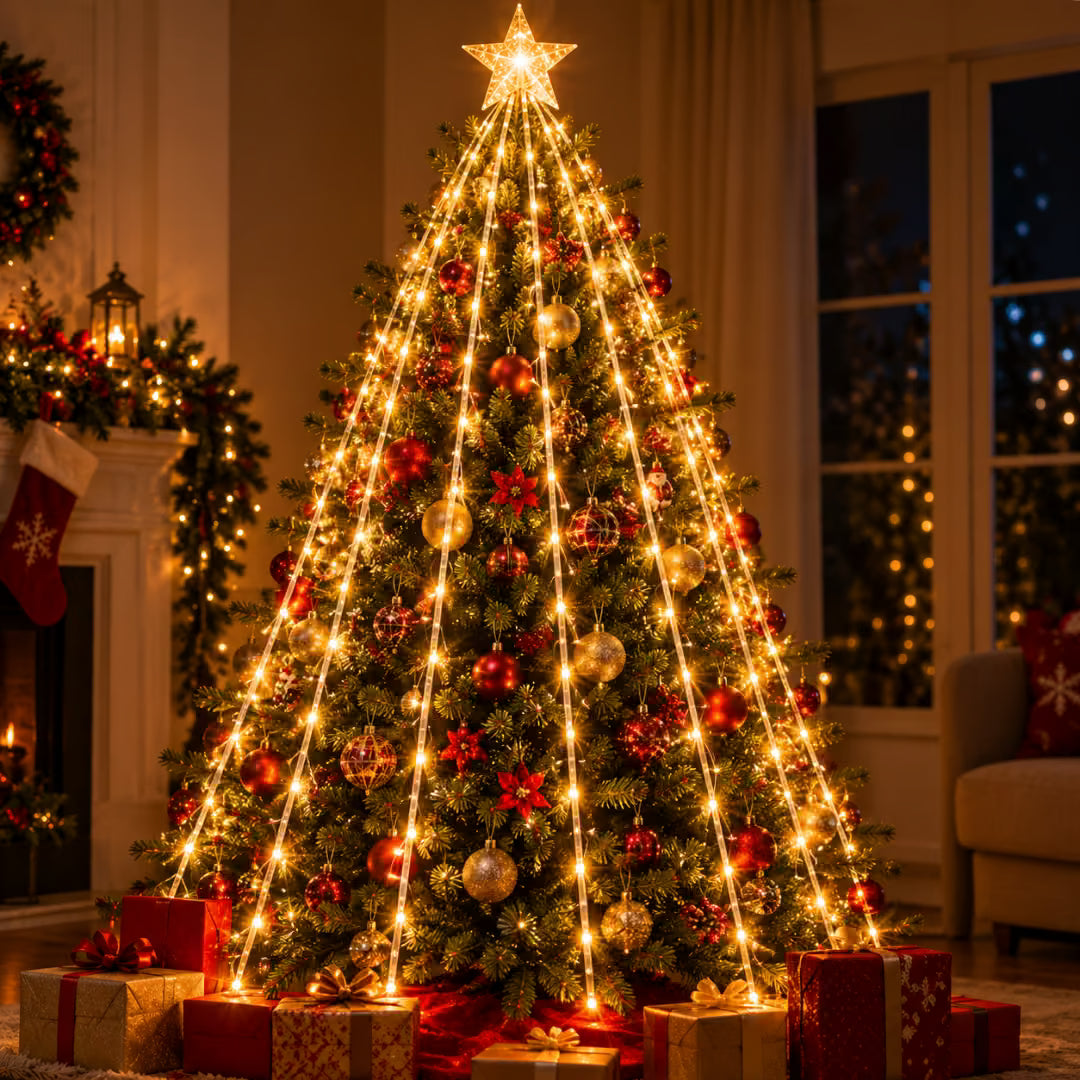⭐ESTRELLA CON CASCADA LED + TAPETE NAVIDEÑO DE REGALO🎁